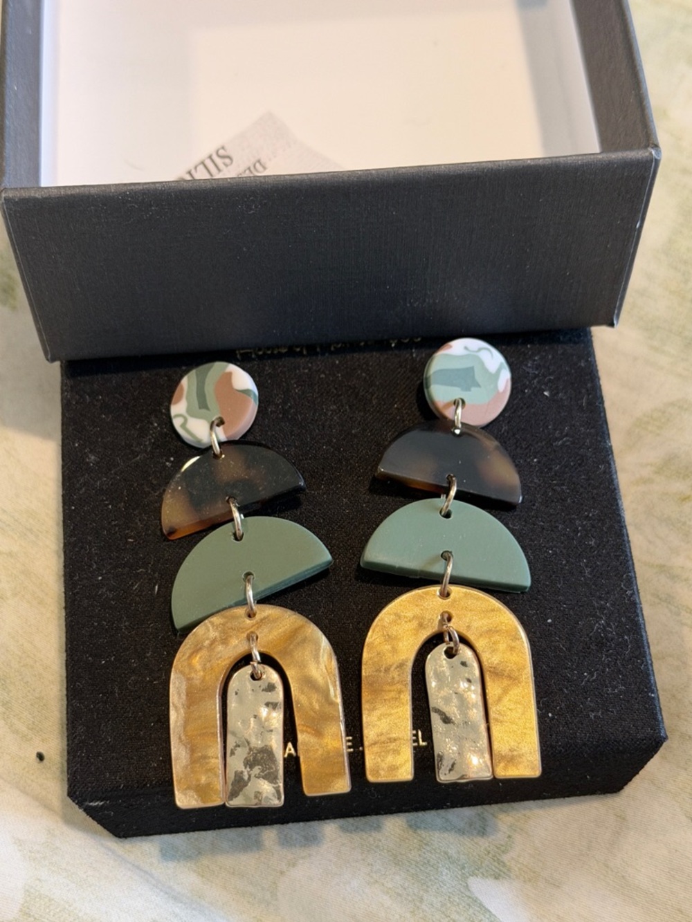 Green and Gold Statement Dangle Earrings